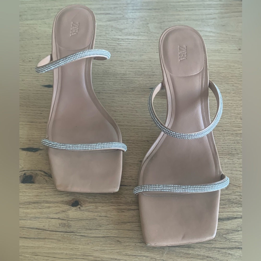 Zara Square Toe Double Strap Rhinestone Sandal Women’s 8 1/2 (Zara size 39) Prel